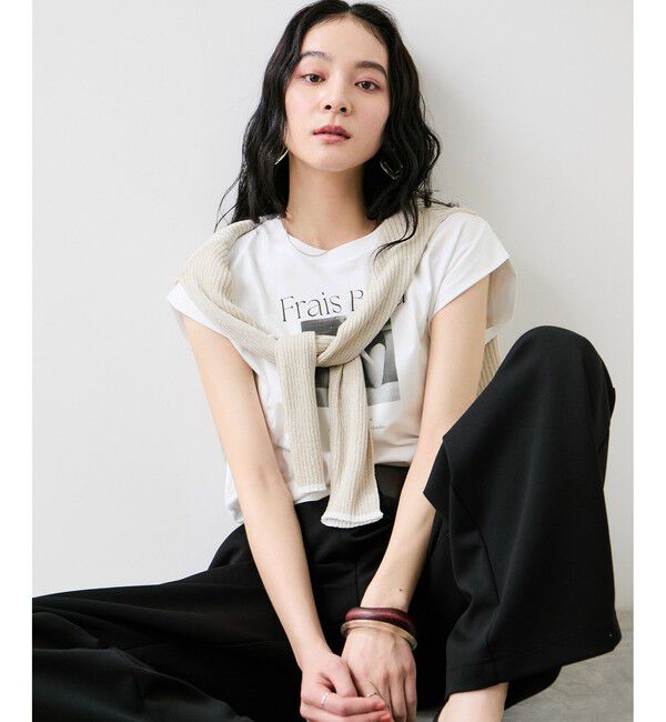 VIS「フォト＆ロゴプリントフレンチスリーブTシャツ/接触冷感」|Tシャツ・カットソー|