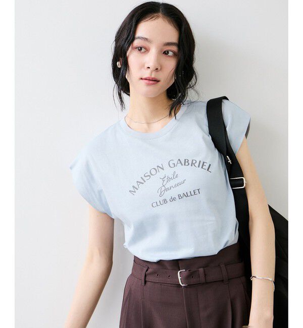 VIS「フォト＆ロゴプリントフレンチスリーブTシャツ/接触冷感」|Tシャツ・カットソー|サックス(48)