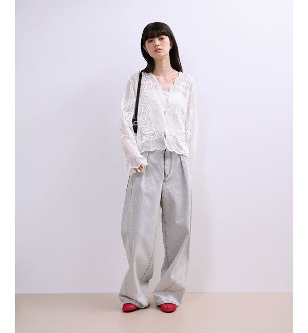 ADAM ET ROPE'「【WEB限定】メッシュエンブロイダリーカーディガン」|カーディガン|
