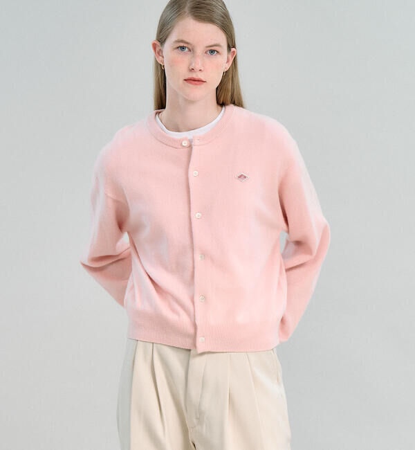 DANTON「DANTON | ラムウール クルーネックカーディガン WOMEN」|ニット・セーター|PINK