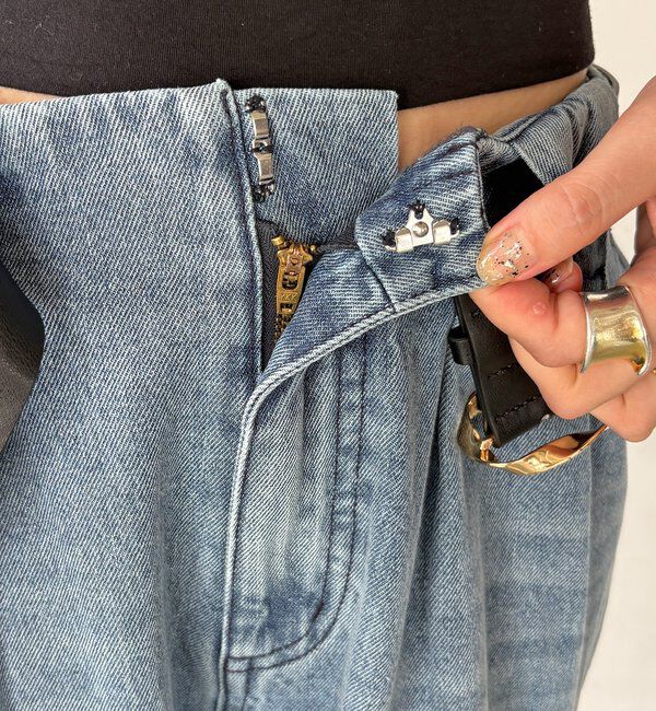  「ベルト付デニムタックパンツ」|デニム|