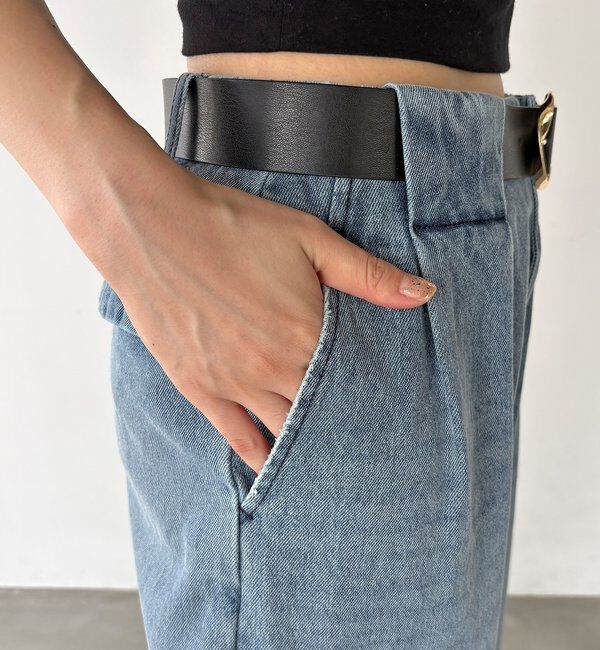  「ベルト付デニムタックパンツ」|デニム|