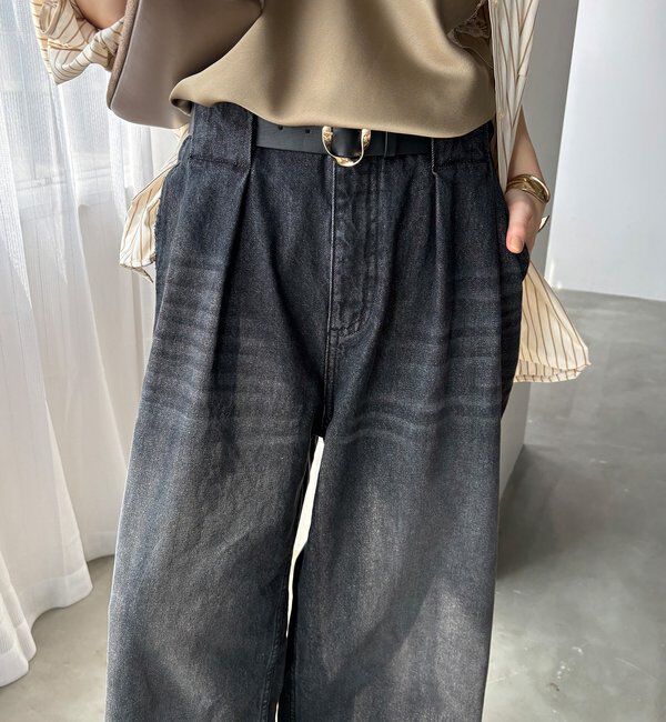  「ベルト付デニムタックパンツ」|デニム|