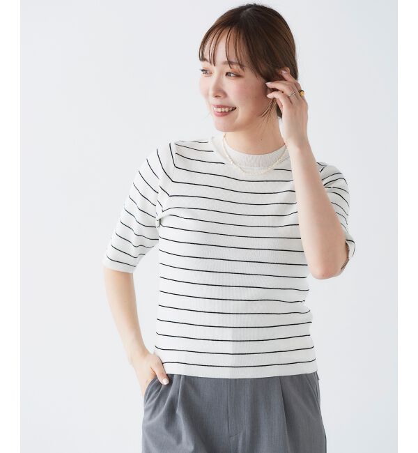 le.coeur blanc「《手洗い可能》5分袖ボーダーニットプルオーバー」|ニット・セーター|