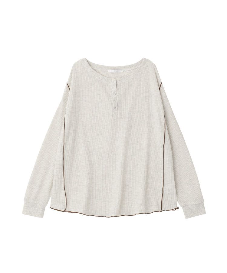 AMERICAN HOLIC「【選べる丈】ヘンリーネック ワッフルメロープルオーバー」|Tシャツ・カットソー|Oatmeal