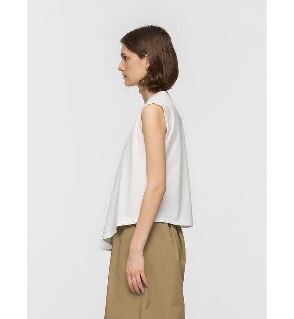 mizuiro ind「mizuiro ind Vネックアシンメトリーノースリーブプルオーバー」|Tシャツ・カットソー|