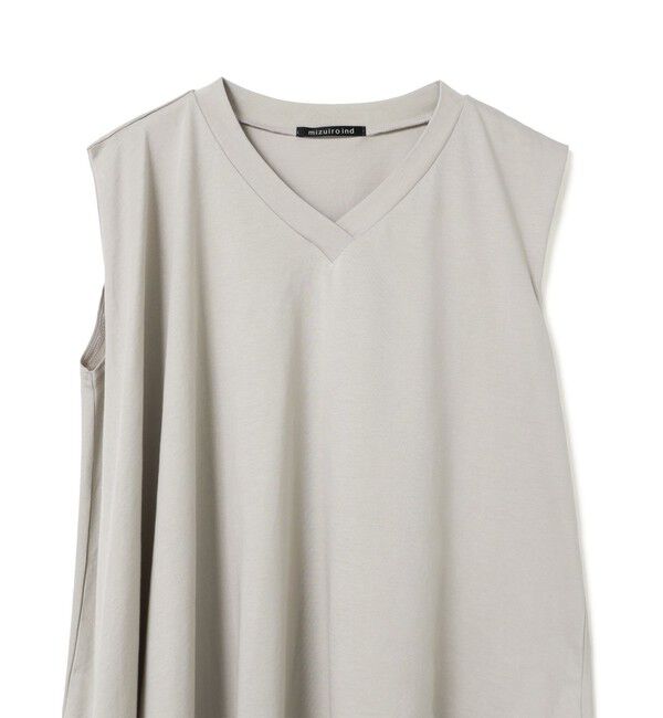 mizuiro ind「mizuiro ind Vネックアシンメトリーノースリーブプルオーバー」|Tシャツ・カットソー|