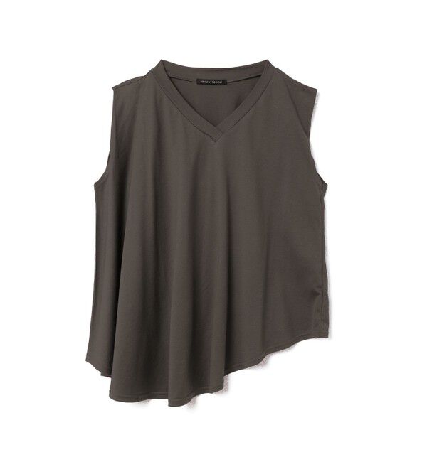 mizuiro ind「mizuiro ind Vネックアシンメトリーノースリーブプルオーバー」|Tシャツ・カットソー|チャコールグレー