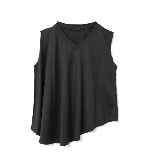 mizuiro ind「mizuiro ind Vネックアシンメトリーノースリーブプルオーバー」|Tシャツ・カットソー|ブラック