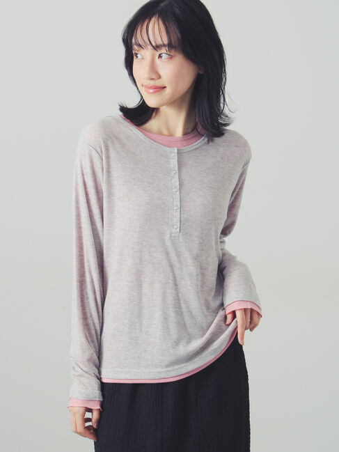 Samansa Mos2「シアー配色コンビカットソー」|Tシャツ・カットソー|