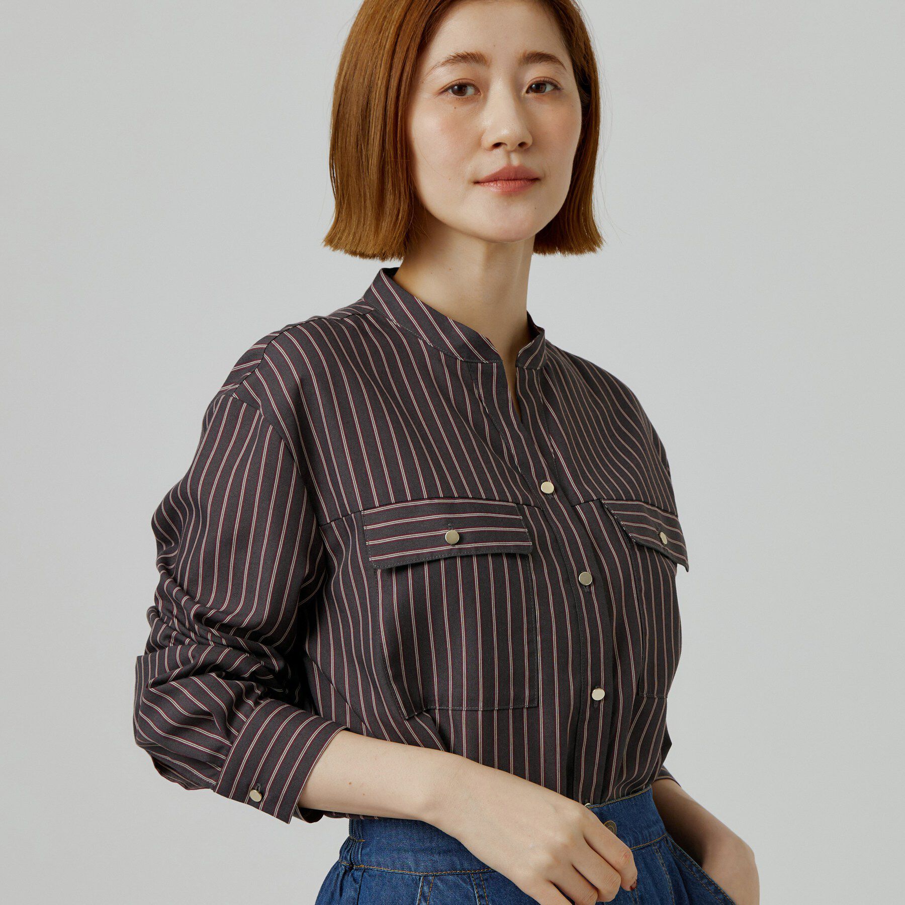 grove「ワークポケット付スキッパーシャツ」|シャツ・ブラウス|ネイビー(394)