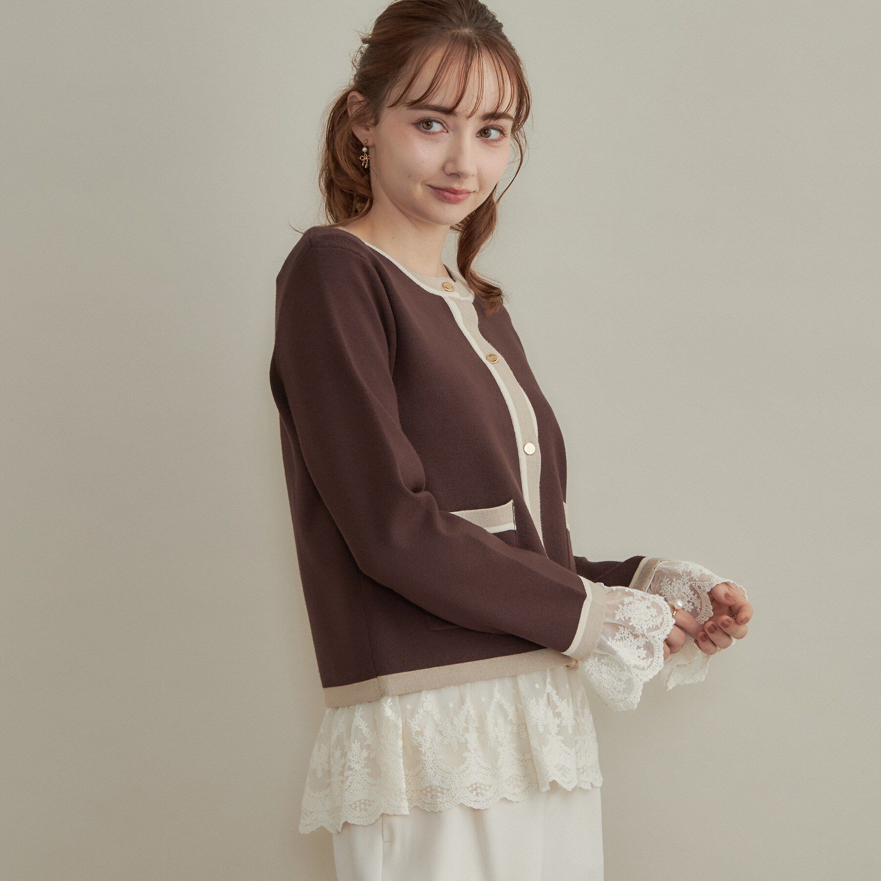 Couture broach「【重ね着で楽しめる・洗濯機可】レース レイヤードトップス」|Tシャツ・カットソー|