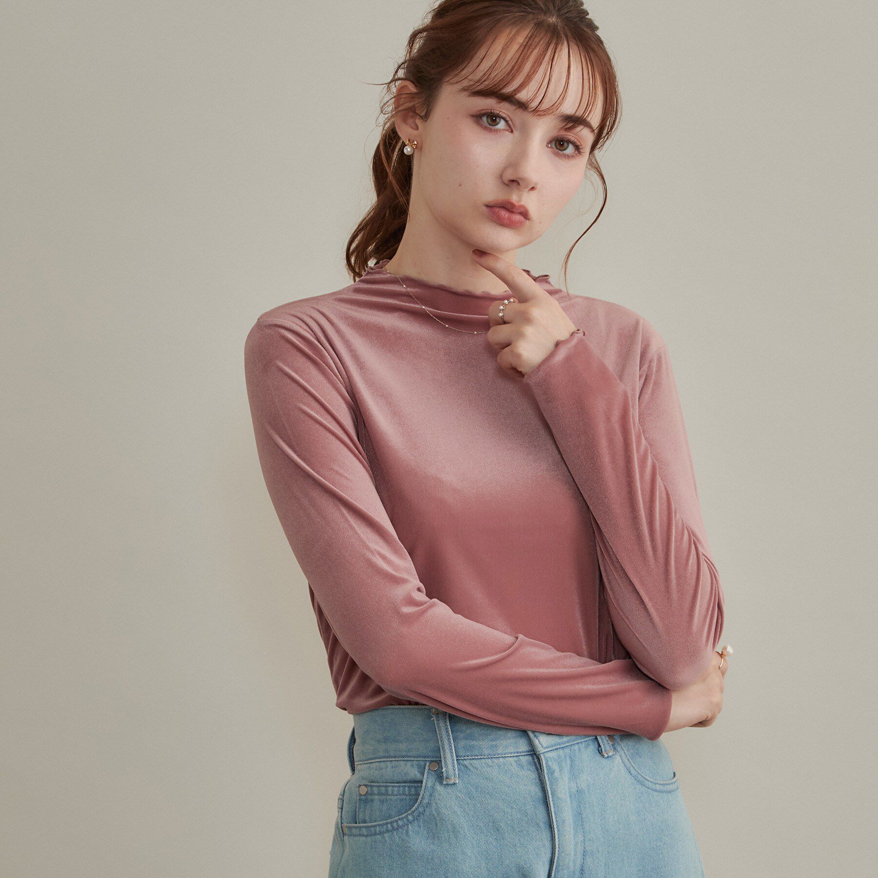 Couture broach「【上品な透け感・洗濯機可】シアーベロアトップス」|Tシャツ・カットソー|