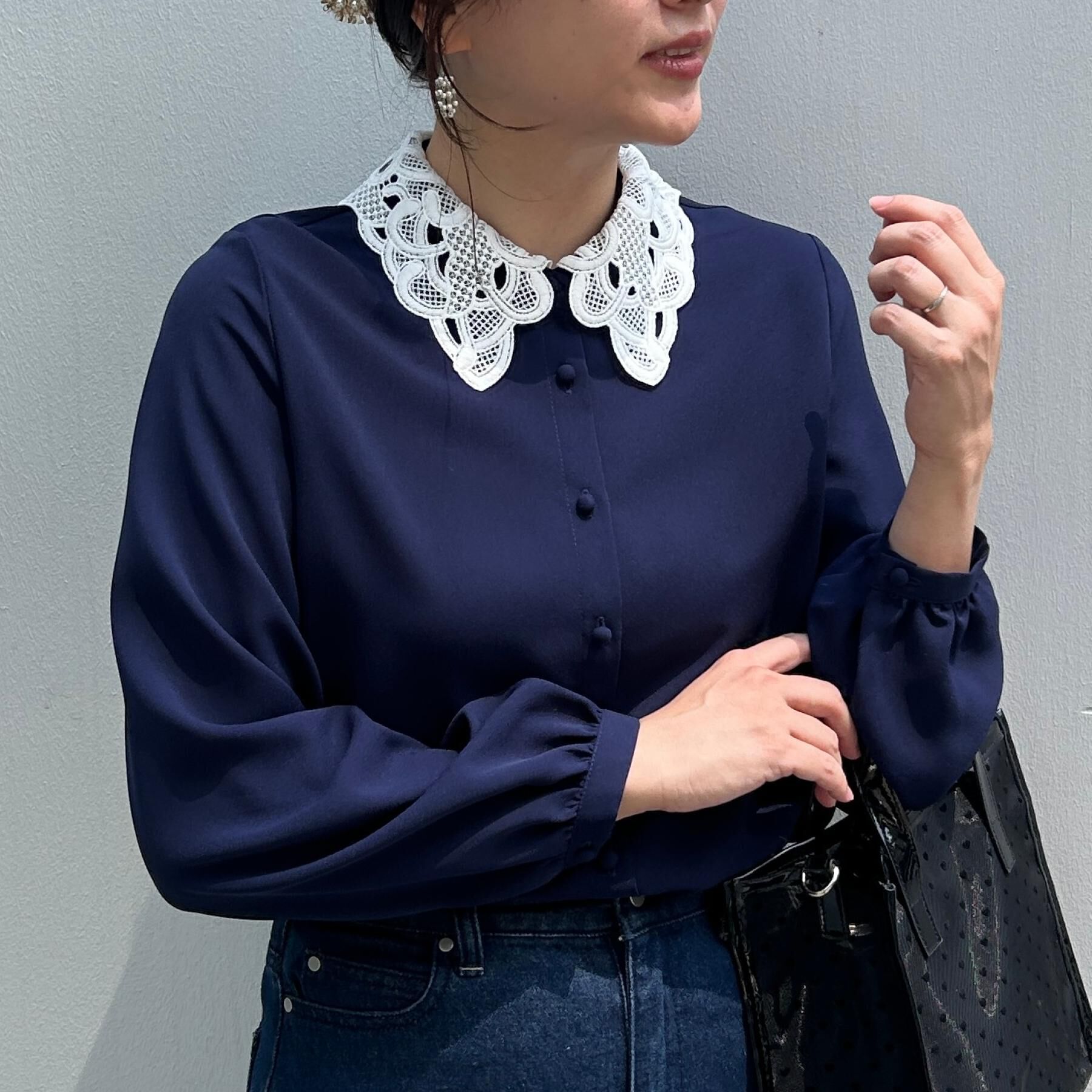 Couture broach「【お顔まわり彩る】レース衿ジョーゼットブラウス」|シャツ・ブラウス|