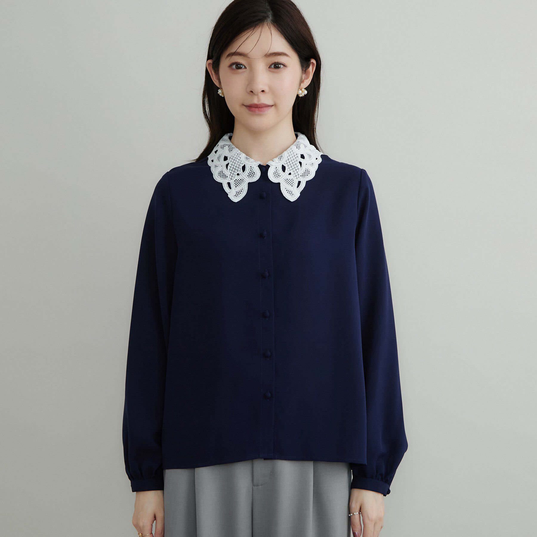Couture broach「【お顔まわり彩る】レース衿ジョーゼットブラウス」|シャツ・ブラウス|