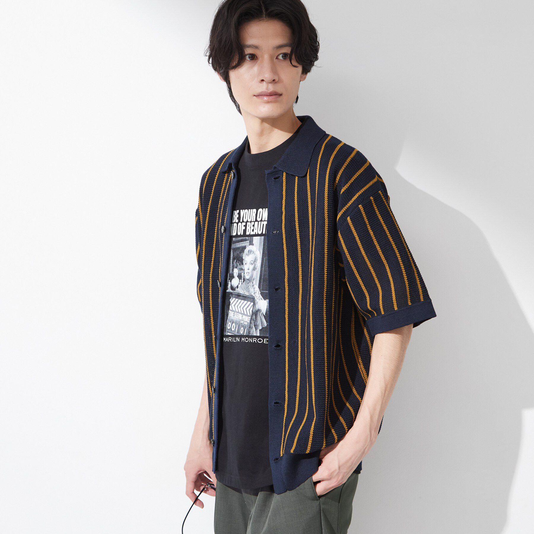 THE SHOP TK「【マシンウォッシャブル】ニットストライプ半袖シャツ」|ニット・セーター|