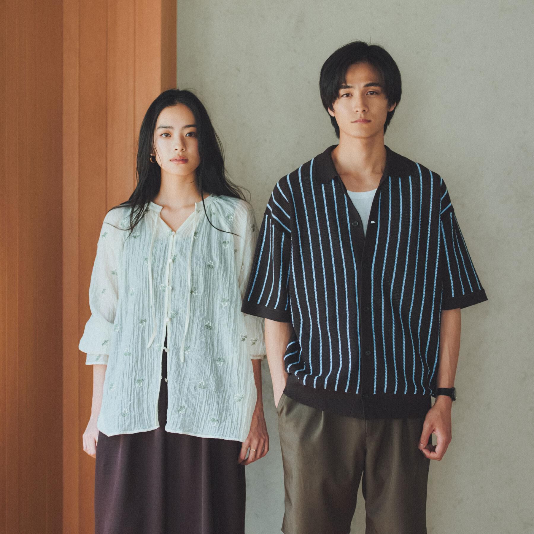 THE SHOP TK「【マシンウォッシャブル】ニットストライプ半袖シャツ」|ニット・セーター|