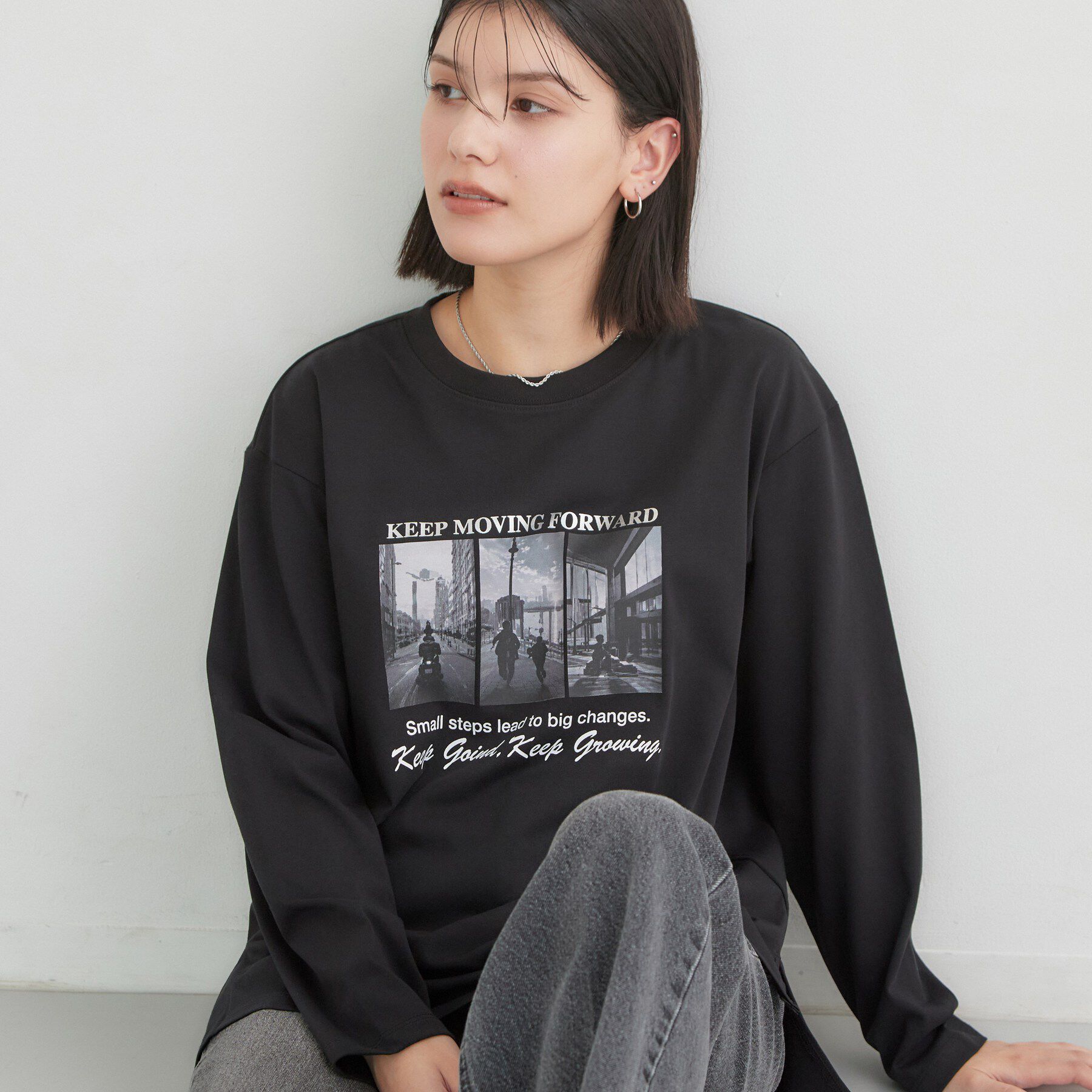 THE SHOP TK「ロゴ＆フォトアソートロンT」|Tシャツ・カットソー|ブラック(119)