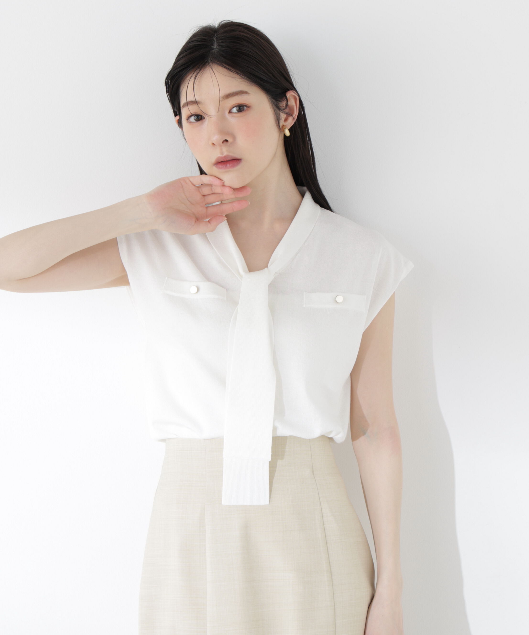 PROPORTION BODY DRESSING「＜中川紅葉さん着用＞Vネックタイ付きニット」|ニット・セーター|