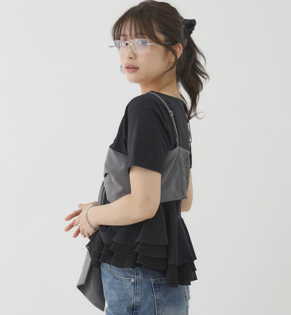 archives「チェックアソートリボンビスチェ&times;ペプラムブラウスＴＥＥ　ＳＥＴ」|カーディガン|