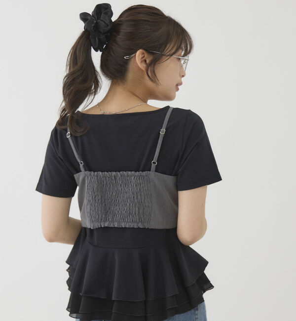 archives「チェックアソートリボンビスチェ&times;ペプラムブラウスＴＥＥ　ＳＥＴ」|カーディガン|