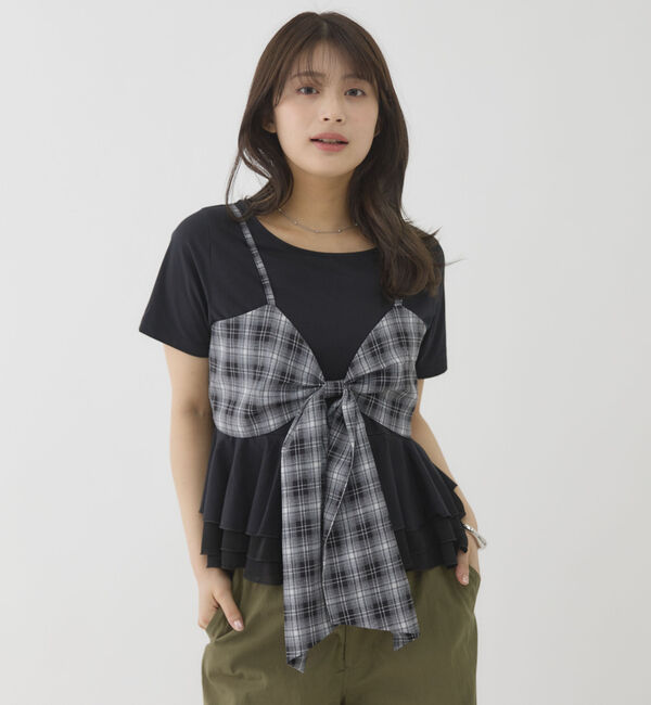 archives「チェックアソートリボンビスチェ&times;ペプラムブラウスＴＥＥ　ＳＥＴ」|カーディガン|