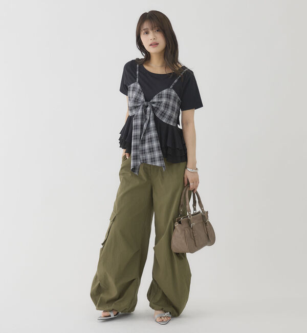 archives「チェックアソートリボンビスチェ&times;ペプラムブラウスＴＥＥ　ＳＥＴ」|カーディガン|