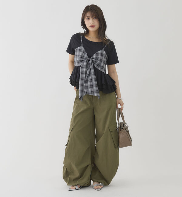 archives「チェックアソートリボンビスチェ&times;ペプラムブラウスＴＥＥ　ＳＥＴ」|カーディガン|