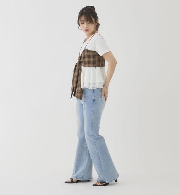 archives「チェックアソートリボンビスチェ&times;ペプラムブラウスＴＥＥ　ＳＥＴ」|カーディガン|