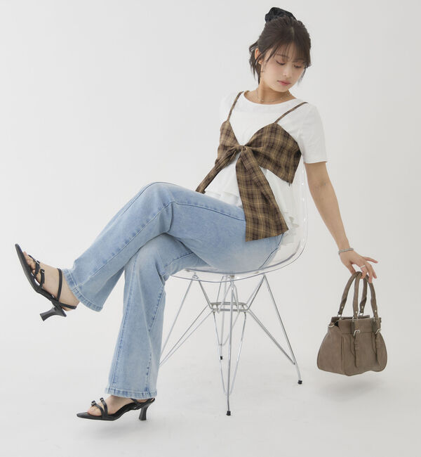 archives「チェックアソートリボンビスチェ&times;ペプラムブラウスＴＥＥ　ＳＥＴ」|カーディガン|
