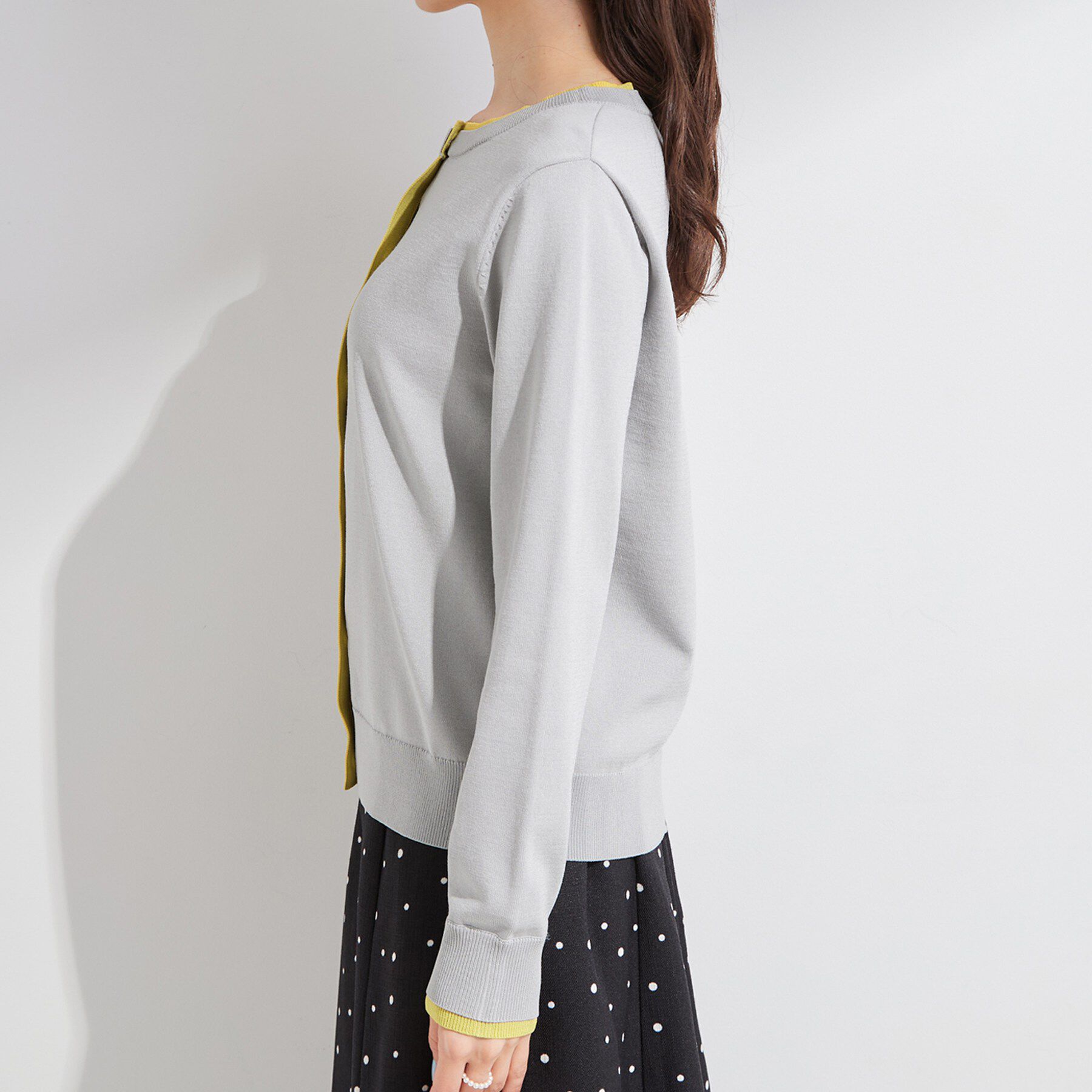 SHOO･LA･RUE「【S-LL/洗濯機可】レイヤード風でこなれ見え 配色カーディガン」|カーディガン|