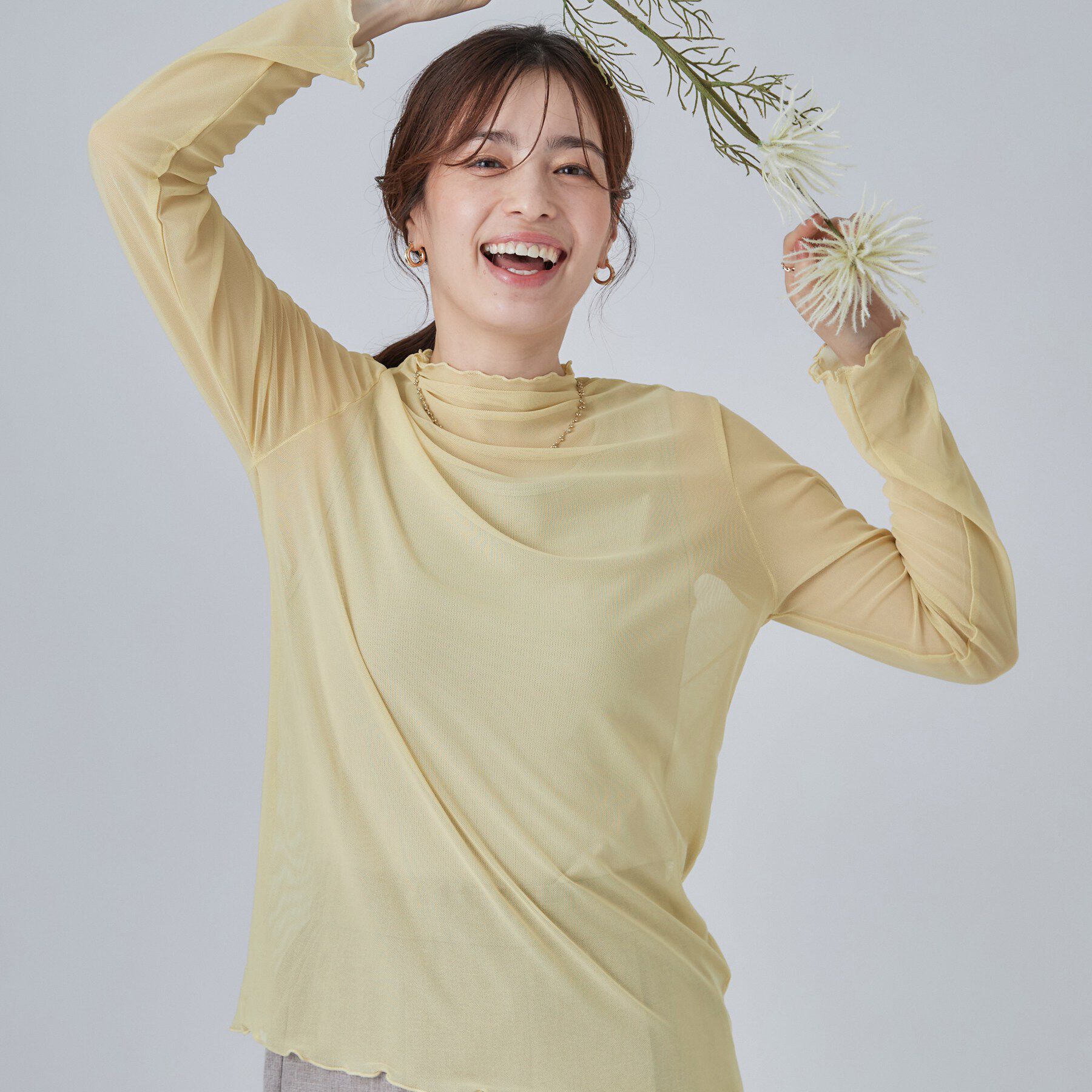 SHOO･LA･RUE「【S-LL/洗濯機可】毎日使いたくなる シアーチュールトップス」|Tシャツ・カットソー|ライトイエロー(03