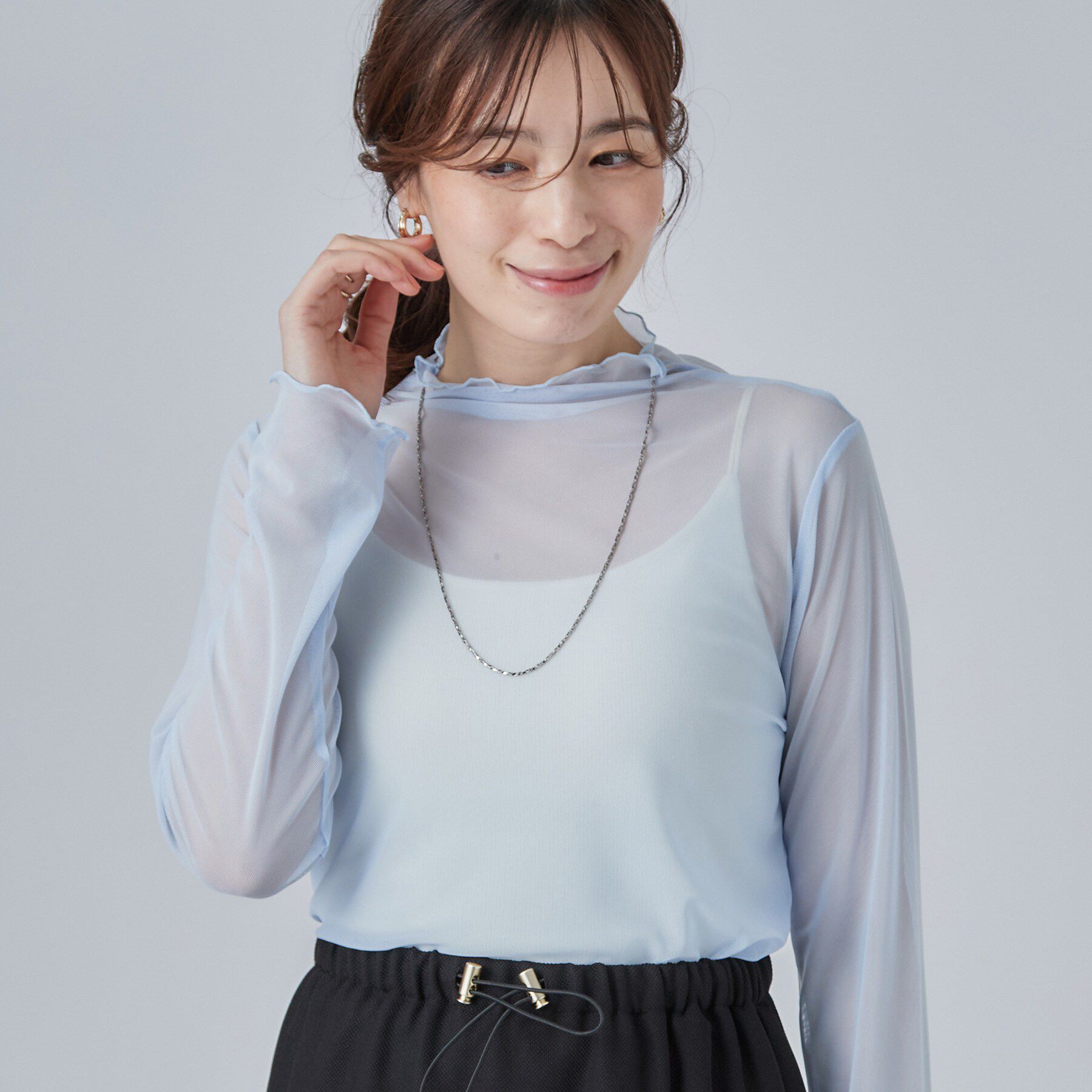SHOO･LA･RUE「【S-LL/洗濯機可】毎日使いたくなる シアーチュールトップス」|Tシャツ・カットソー|サックスブルー(09