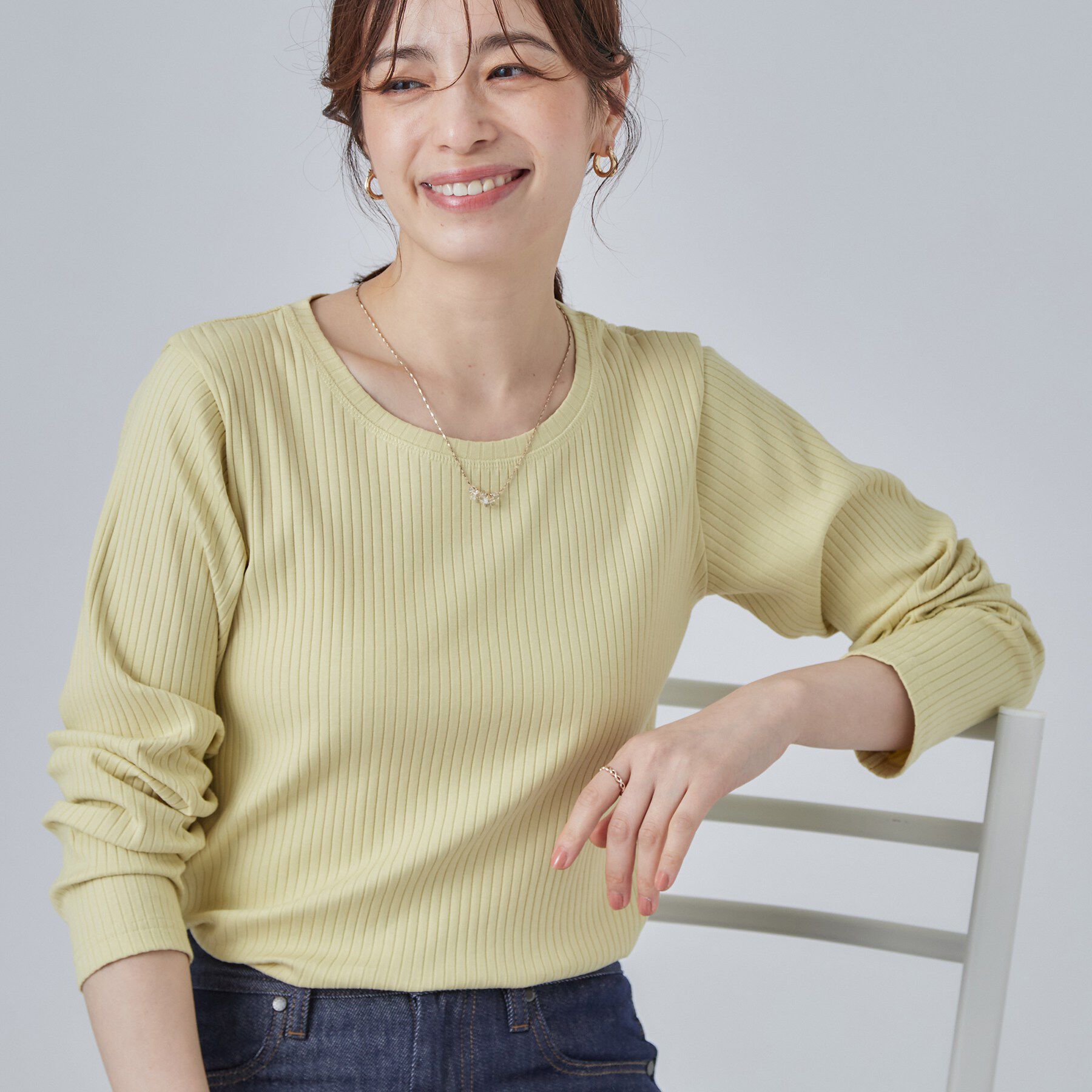 SHOO･LA･RUE「【S-LL】シンプルだから使いやすい すっきり見えの長袖トップス」|Tシャツ・カットソー|ライトイエロー(03