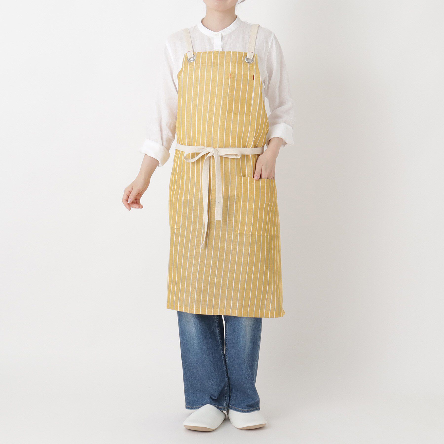 212 KITCHEN STORE「綿麻 ストライプ エプロン YE」|食器・キッチングッズ|