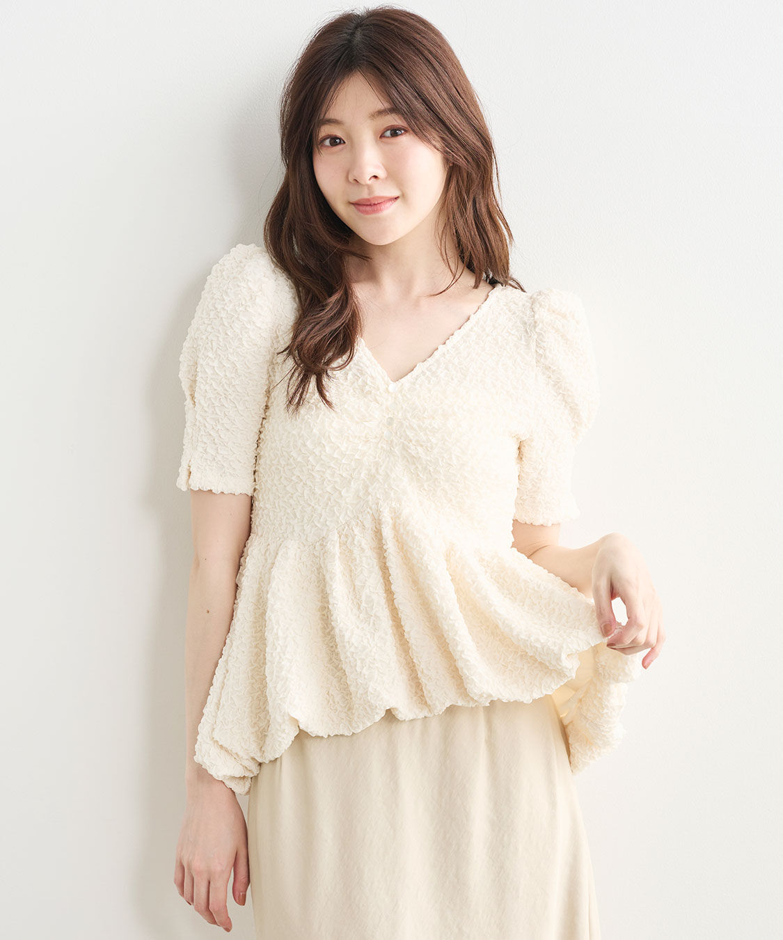 COCO DEAL「ふくれジャカードペプラムトップス」|Tシャツ・カットソー|