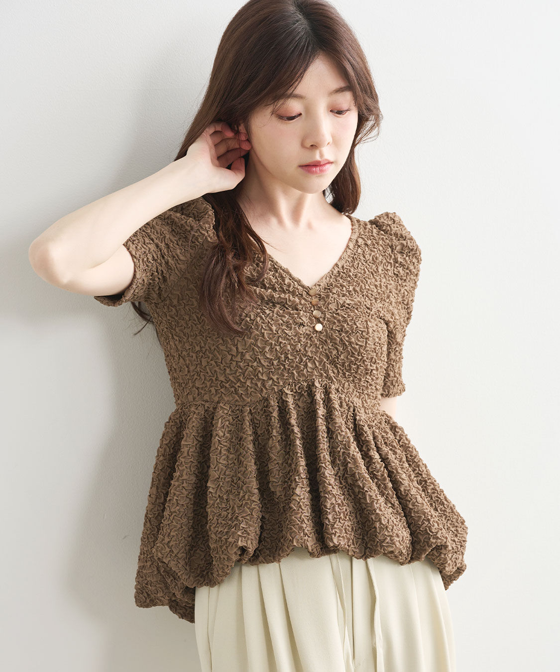 COCO DEAL「ふくれジャカードペプラムトップス」|Tシャツ・カットソー|
