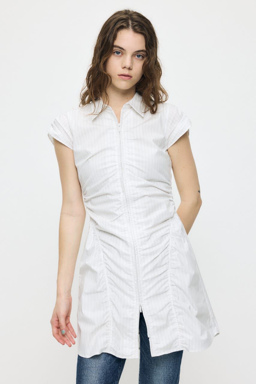 MOUSSY「GATHER SHIRT MINI ドレス」|ワンピース|WHT