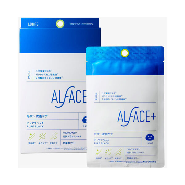 ALFACE＋（オルフェス）「ALFACE+(オルフェス) ピュアブラック ツルツルマスク (25ml&times;4枚入りBOX)」|フェイスマスク・パック|
