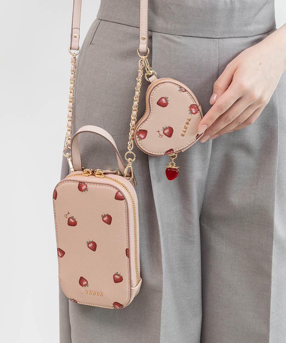  「【Cherry＆Strawberry】ハートポーチ付き2WAYマルチショルダーバッグ」|モバイルケース|