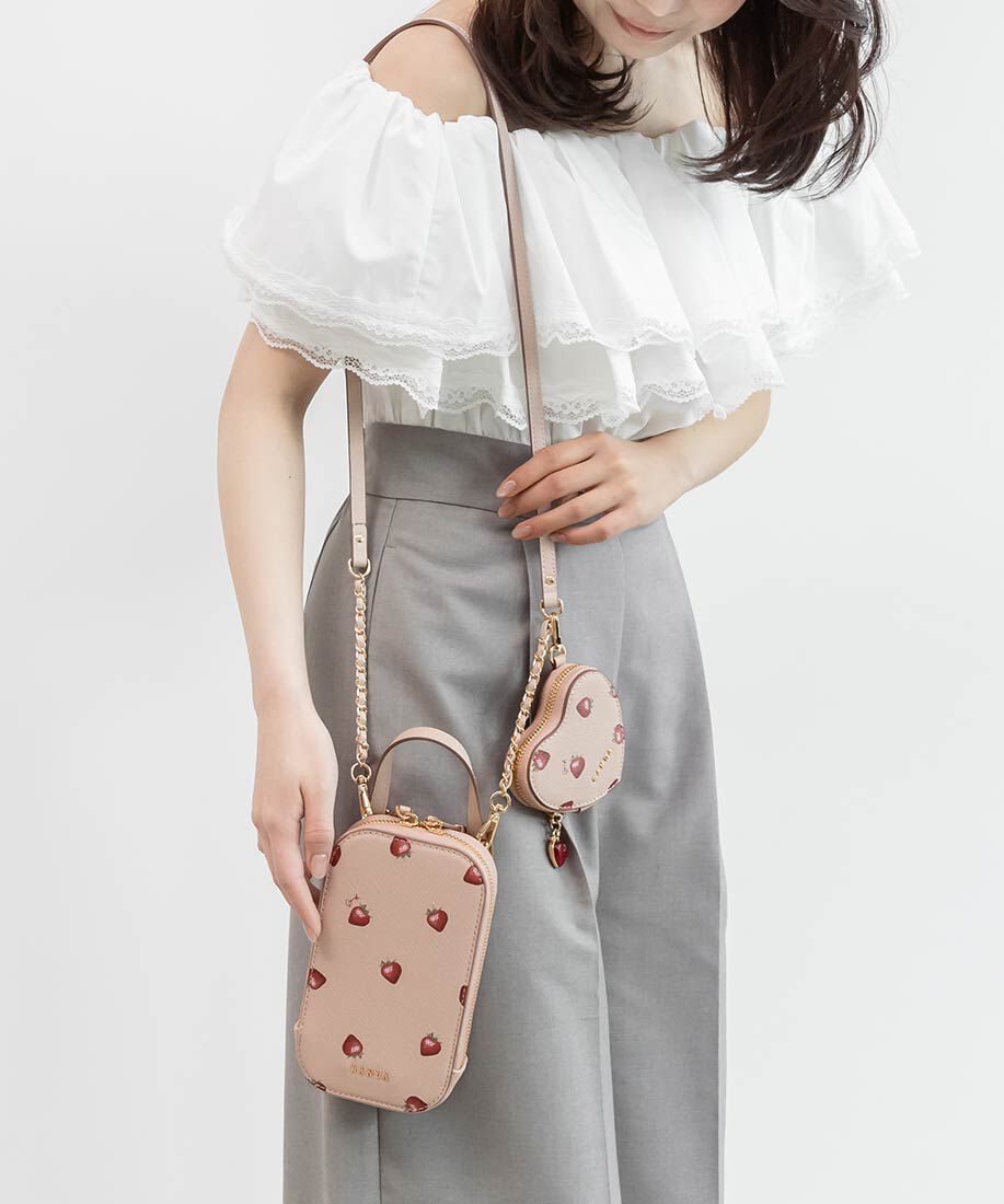  「【Cherry＆Strawberry】ハートポーチ付き2WAYマルチショルダーバッグ」|モバイルケース|