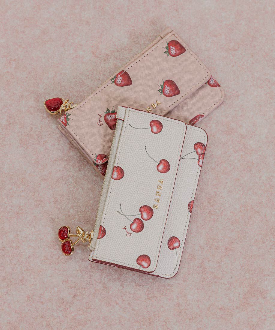  「【Cherry＆Strawberry】チャーム付きフラップフラグメントケース」|名刺入れ・カードケース|