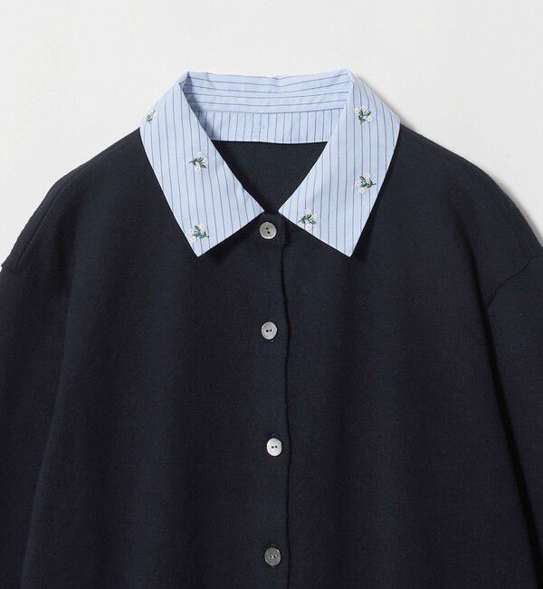 UNITED ARROWS「4WAY エンブロイダリー シャツ コンビ ニット ‐ウォッシャブル‐」|カーディガン|