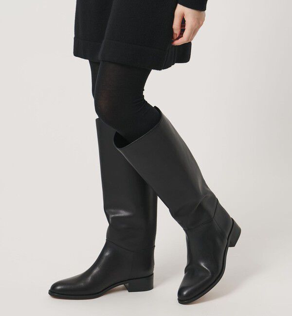 UNITED ARROWS「バックジップ ジョッキー ロングブーツ」|ロングブーツ|BLACK