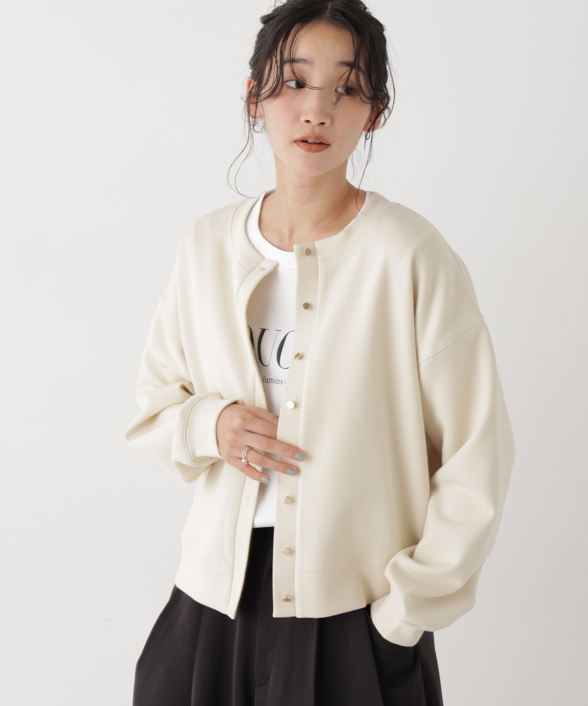 NANO universe「サカリバダンボールクルーネックカットカーディガン(セットアップ可)」|Tシャツ・カットソー|ライトベージ 1