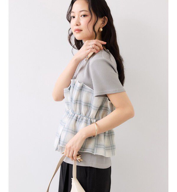 VIS「チェック＆無地シアービスチェドッキング半袖プルオーバー」|Tシャツ・カットソー|
