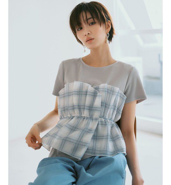 VIS「チェック＆無地シアービスチェドッキング半袖プルオーバー」|Tシャツ・カットソー|