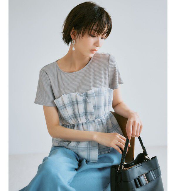 VIS「チェック＆無地シアービスチェドッキング半袖プルオーバー」|Tシャツ・カットソー|