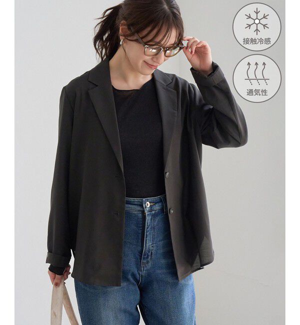 Rope&rsquo;Picnic「ウールライクシアーシャツジャケット/接触冷感・通気性」|テーラードジャケット|チャコール(06)