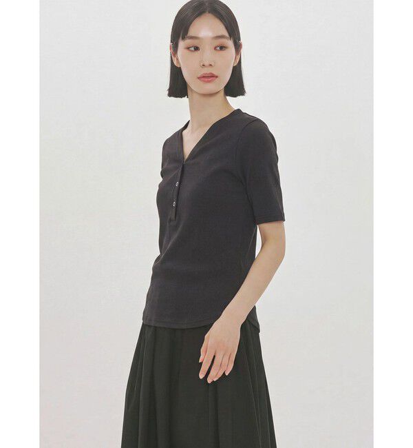 MIDIUMISOLID「MIDIUMISOLID for Ladies リブヘンリーネックプルオーバー」|Tシャツ・カットソー|ブラック